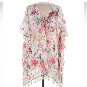 Floral Cotton Tie-Front Cover-Up with Tassels
